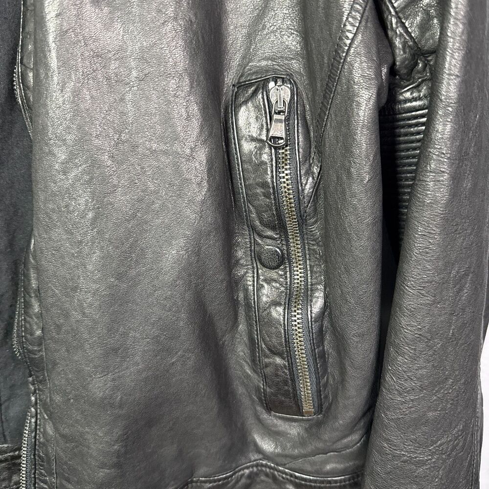 TIME Postmodern Genuine Lambskin Leather Jacket Mens L Black Moto Korean - Picture 5 of 15